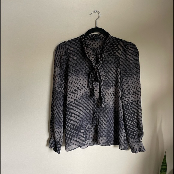 Theory Silk Chiffon Lightweight Button Up Neck Tie Long Sleeve Shirt - Picture 2 of 4
